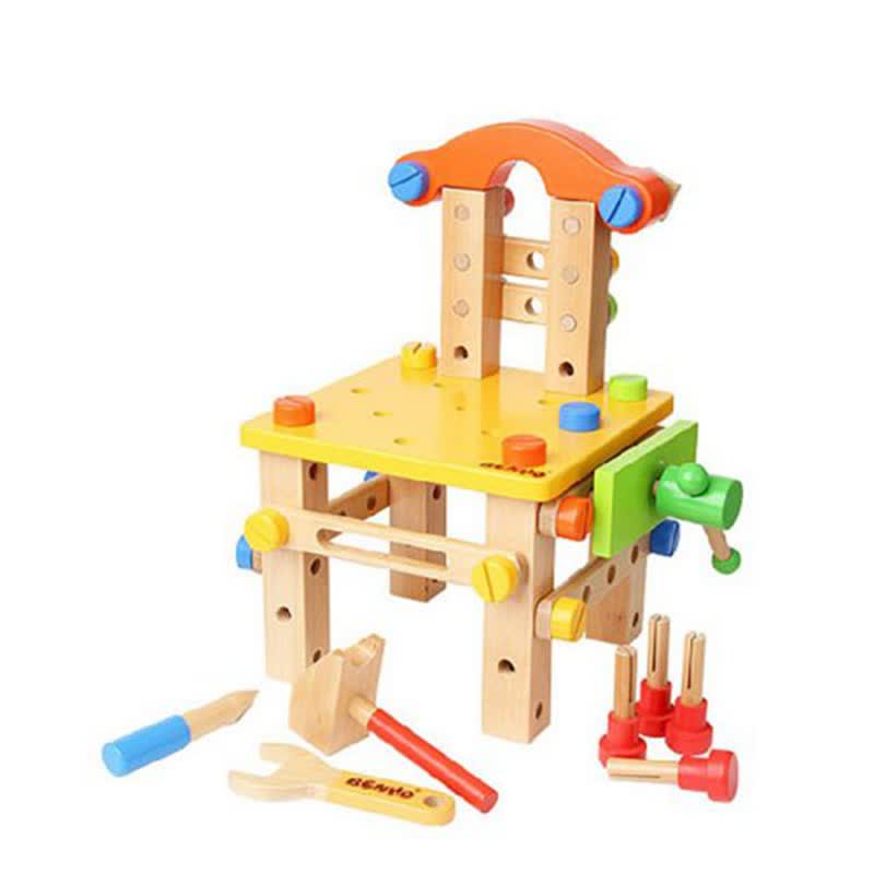 木玩世家 木制拆装工作椅 组装玩具智力积木 木制玩具绚丽 BH3306