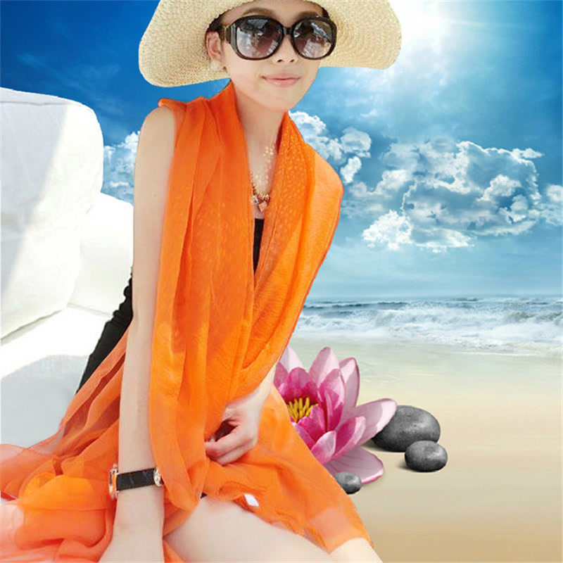 夏季纯色防晒丝巾海边沙滩巾长款披肩雪纺纱巾